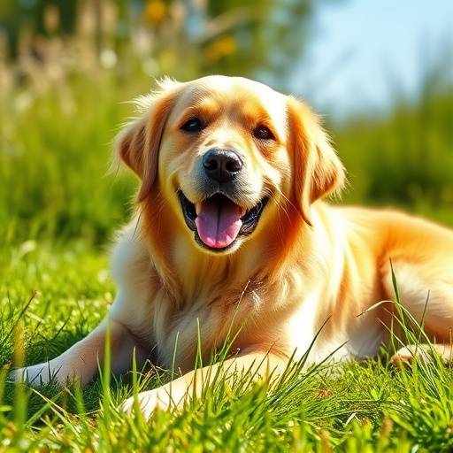 Golden Retriever Dog Lying in the Grass Photography